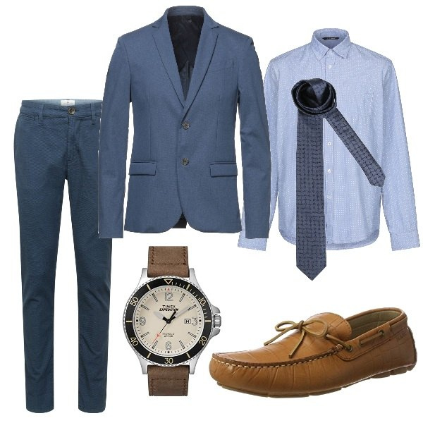 Outfit uomo - Pronto per il colloquio di lavoro. Stile Business/Elegante per Ufficio. Abbinamento con giacche, camicie, orologi, cravatte, scarpe stringate, pantaloni chino.