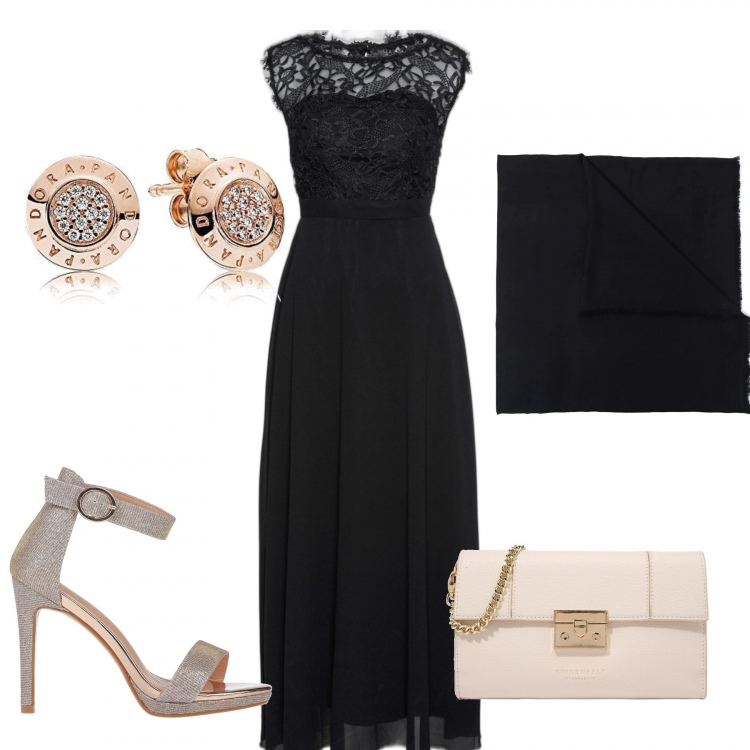 Outfit donna - Cerimonia. Stile Bon Ton per Cerimonia. Abbinamento con vestiti lunghi, sandali col tacco, sciarpe, pochette, orecchini.