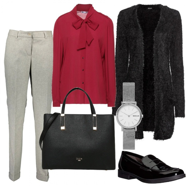 Outfit donna - Total look #1153734. Stile Casual chic per Ufficio. Abbinamento con cardigans, camicie, orologi, mocassini, pantaloni, borse a mano.