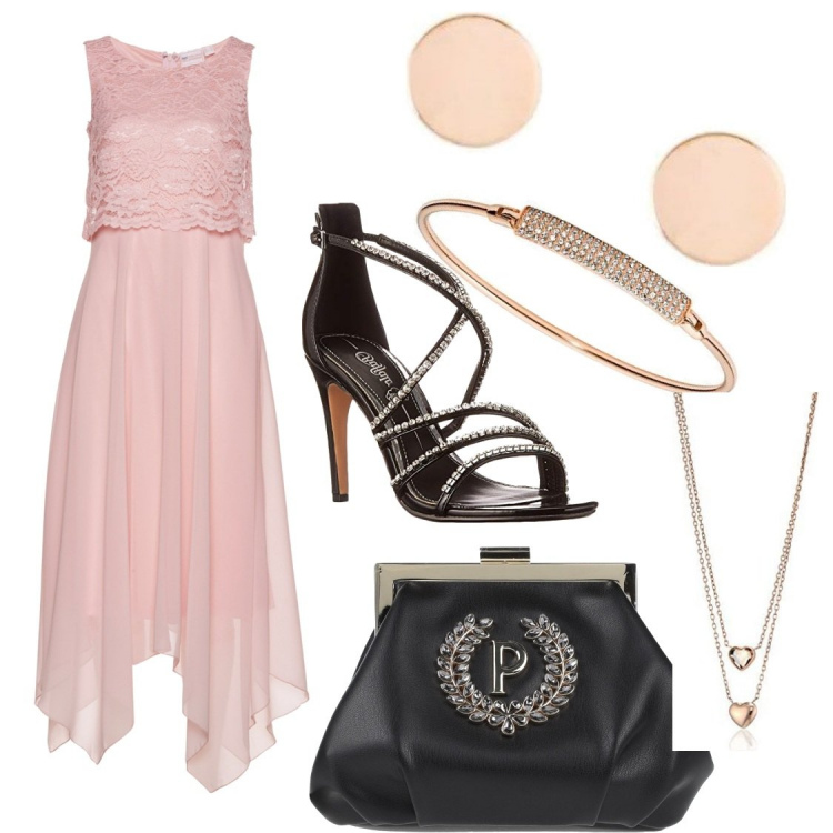 Outfit donna - Romantica. Stile Romantica per Cerimonia. Abbinamento con vestiti midi/longuette, borse a mano, orecchini, ciondoli, sandali col tacco, braccialetti.