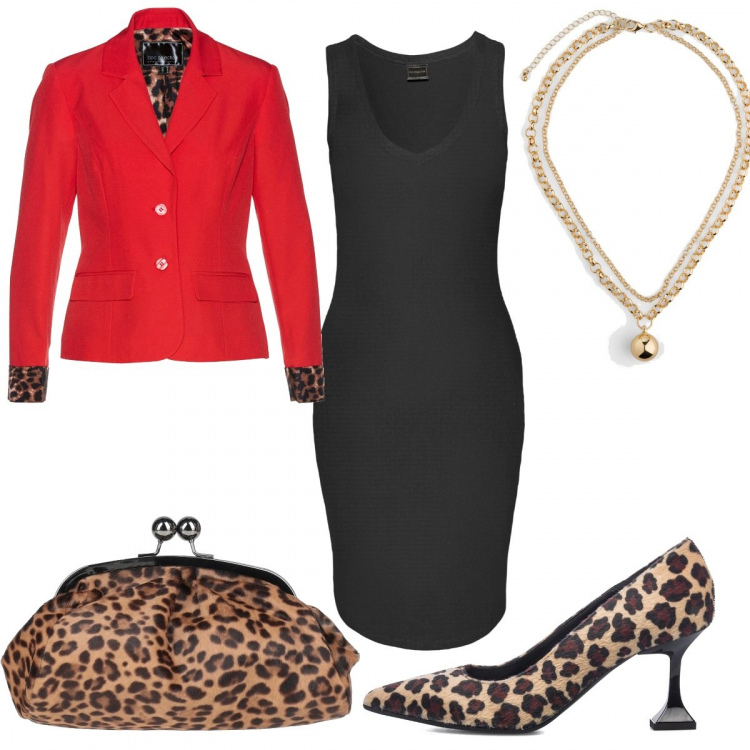 Outfit donna - Curvy sexy. Stile Sexy per Serata fuori. Abbinamento con vestiti, blazer, ciondoli, borse a mano, décolleté.