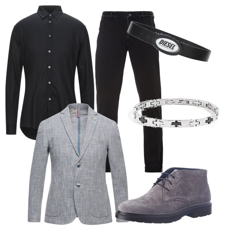 Outfit uomo - Colloquio di lavoro. Stile Casual per Ufficio. Abbinamento con pantaloni chino, giacche, cinture, camicie, braccialetti, scarpe stringate.