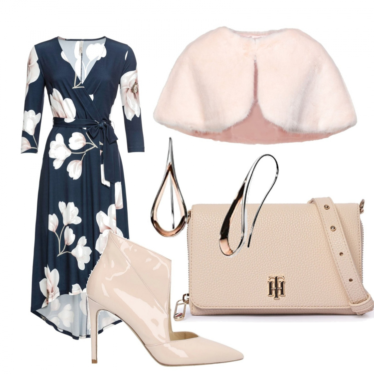 Outfit donna - Cerimonia curvy sui tacchi. Stile Bon Ton per Cerimonia. look ideale per Petite. Abbinamento con vestiti lunghi, stivaletti, cappe, borse a tracolla, orecchini.