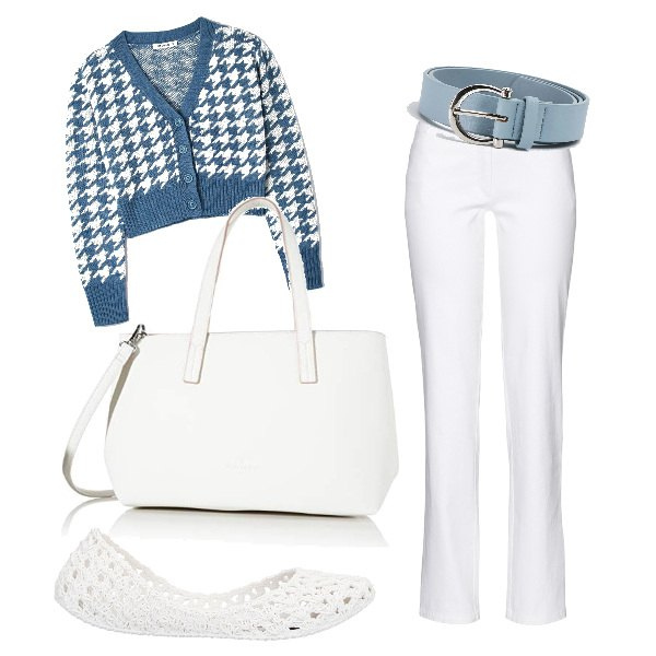 Outfit donna - Stamattina esco solo col cardigan. Stile Casual per Tutti i giorni. Abbinamento con pantaloni, ballerine, cardigans, cinture, borse tote.