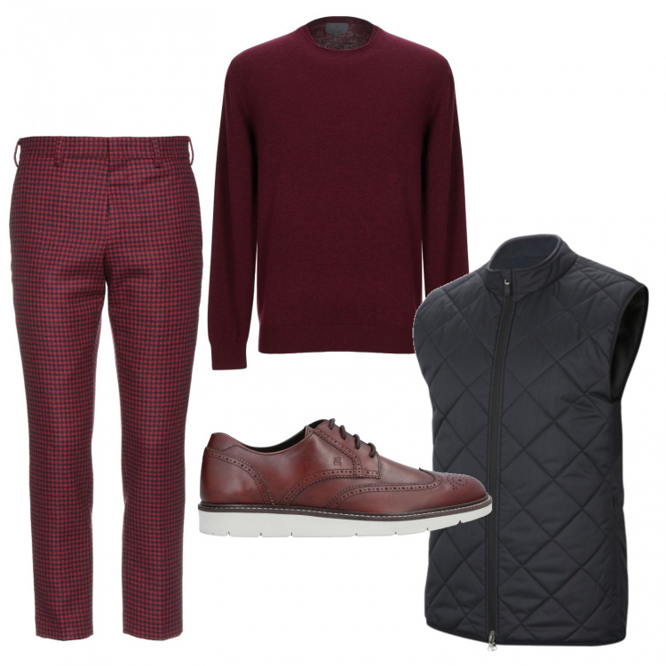 Outfit uomo - I colori dell' autunno. Stile Trendy per Serata speciale. Abbinamento con scarpe stringate, pantaloni, pullovers, guanti.