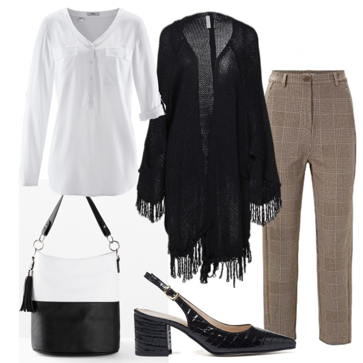 Outfit donna - Si torna in ufficio curvy size. Stile Bon Ton per Ufficio. Abbinamento con bluse, borse a mano, cappe, décolleté, pantaloni.