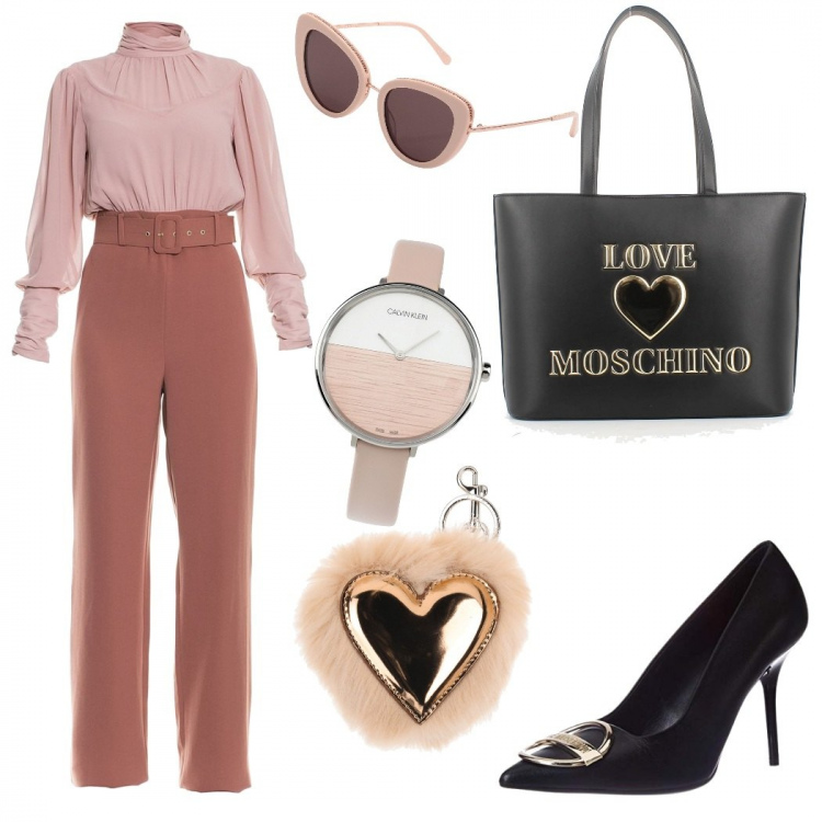Outfit donna - Al lavoro con classe. Stile Chic per Ufficio. Abbinamento con portachiavi, occhiali da sole, orologi, tute, shopping bag, décolleté.
