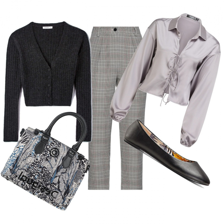 Outfit donna - Chic in ufficio con poco. Stile Casual chic per Ufficio. Abbinamento con ballerine, pantaloni, borse a mano, cardigans, camicie.