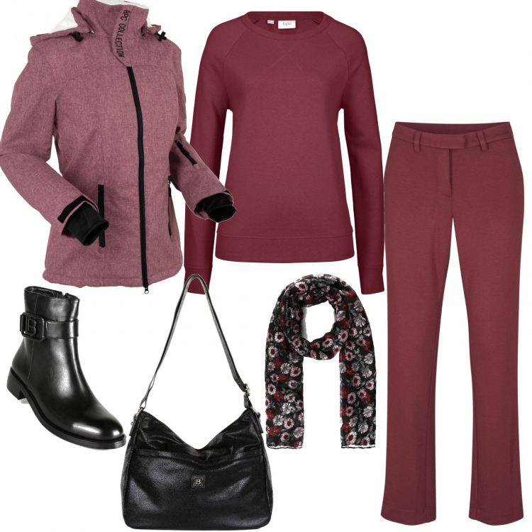 Outfit donna - Dress code per il venerdì. Stile Casual per Ufficio. Abbinamento con felpe, pantaloni, blazer, stivaletti, sciarpe, borse a tracolla.