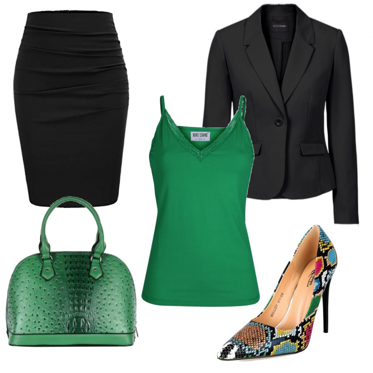 Outfit donna - Il tubino in ufficio. Stile Chic per Ufficio. Abbinamento con blazer, décolleté, top, borse a mano, gonne.