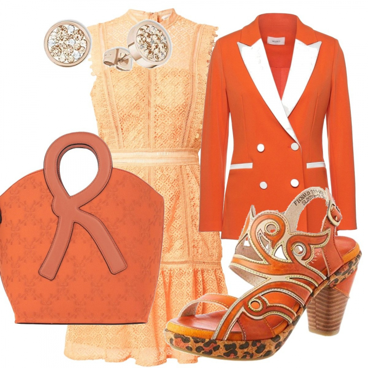 Outfit donna - Total look #1161287. Stile Casual chic per Serata fuori. Abbinamento con borse a mano, blazer, sandali col tacco, orecchini, vestiti.