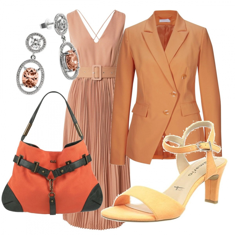 Outfit donna - Total look #1161288. Stile Casual chic per Serata fuori. Abbinamento con borse a mano, vestiti, sandali col tacco, blazer, orecchini.