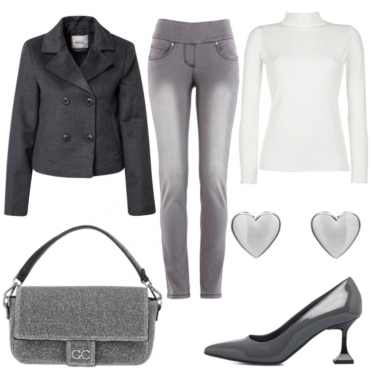 Outfit donna - Total look #1161782. Stile Casual chic per Ufficio. Abbinamento con jeans slim fit, borse a mano, pullovers, décolleté, giacche, orecchini.