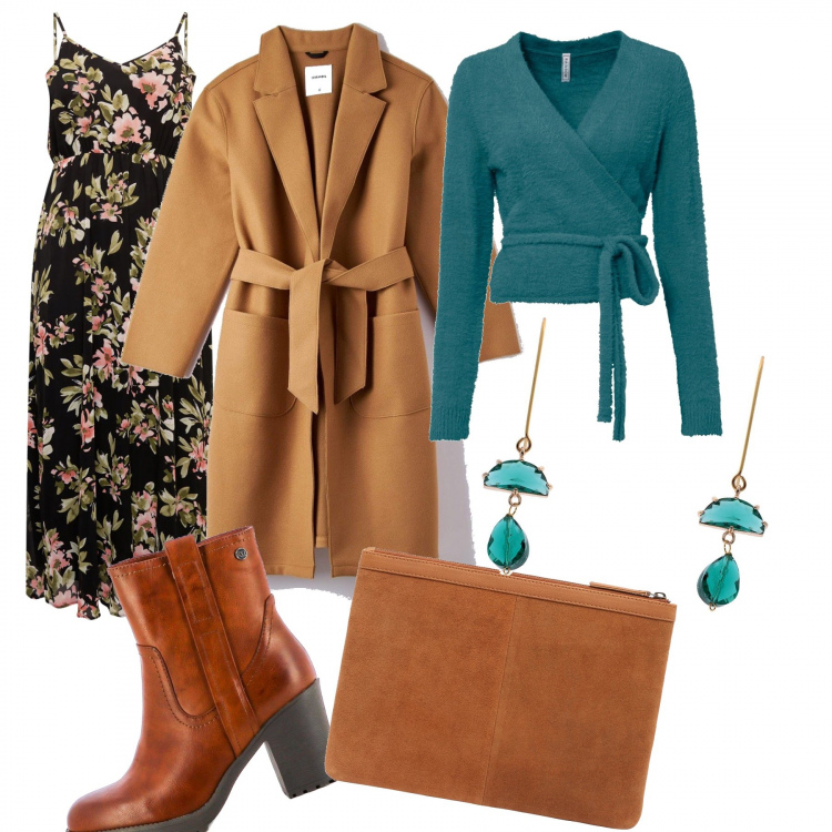 Outfit donna - Autunno in love. Stile Romantica per Tutti i giorni. Abbinamento con orecchini, cardigans, stivaletti, vestiti, cappotti, pochette.