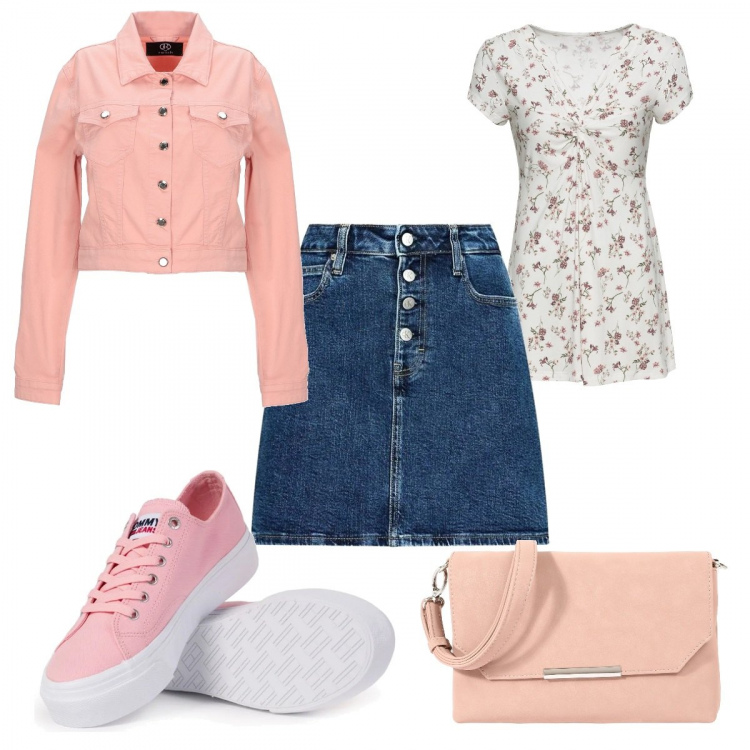 Outfit donna - La giacca rosa. Stile Sporty chic per Tutti i giorni. Abbinamento con maglieria, giacche, sneakers alte, gonne, borse a tracolla.