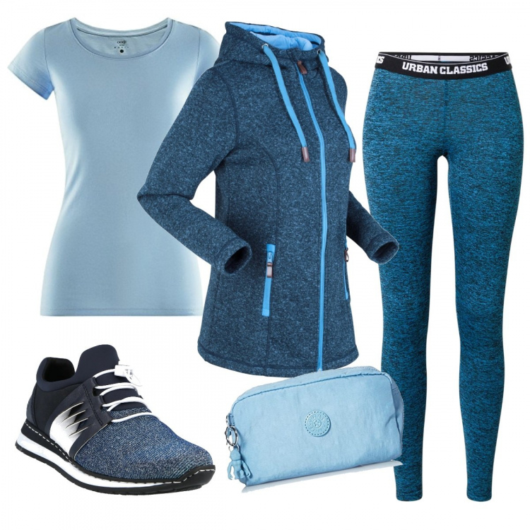 Outfit donna - Chi viene a correre?. Stile Sporty chic per Sport. Abbinamento con blazer, leggings, sneakers, borse sportive, t-shirt.