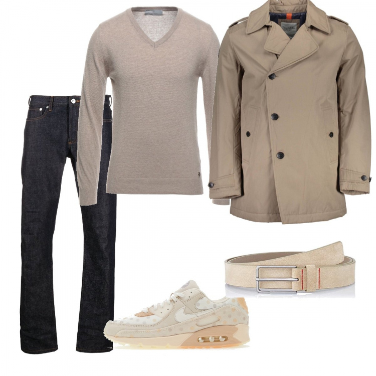 Outfit uomo - Una serata al cinema. Stile Urban per Tutti i giorni. Abbinamento con pullovers, jeans dritti, giacche, sneakers, cinture.