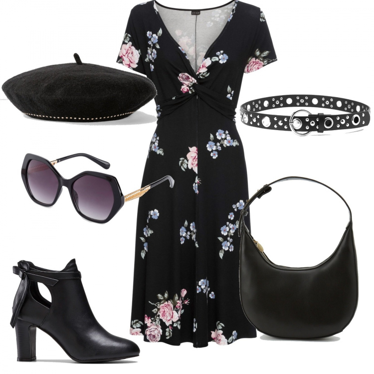 Outfit donna - La parisienne. Stile Casual chic per Tutti i giorni. Abbinamento con vestiti lunghi, stivaletti, cappelli, occhiali da sole, borse a spalla, cinture.