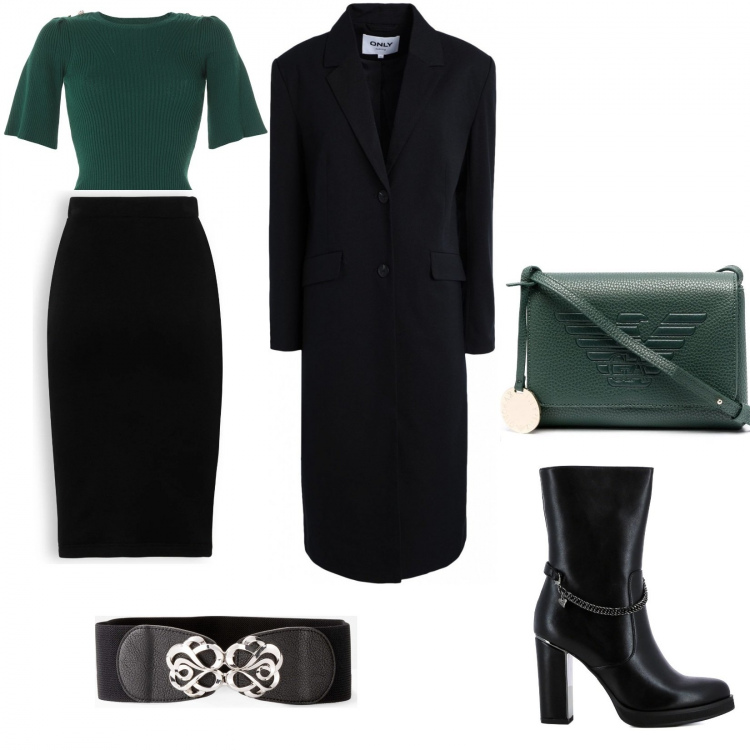 Outfit donna - Total look #1165305. Stile Casual chic per Serata fuori. Abbinamento con cinture, pullovers, blazer, stivaletti, borse a tracolla, gonne longuette.
