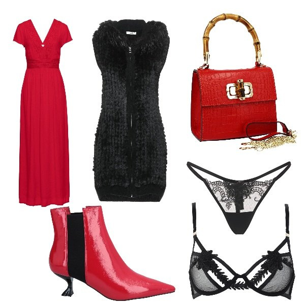 Outfit donna - Aperitivo time. Stile Urban per Serata fuori. Abbinamento con vestiti lunghi, cardigans, stivaletti chelsea, reggiseni, borse a mano, perizomi.