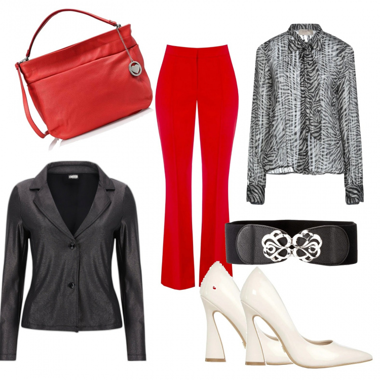 Outfit donna - Casual #7723. Stile Casual per Tutti i giorni. Abbinamento con cinture, camicie, pantaloni, scarpe col tacco, giacche, borse a spalla.