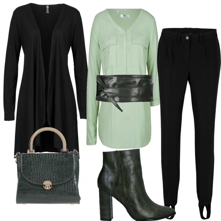 Outfit donna - Total look #1166189. Abbinamento con cardigans, pantaloni, bluse, stivaletti, borse a mano, cinture.