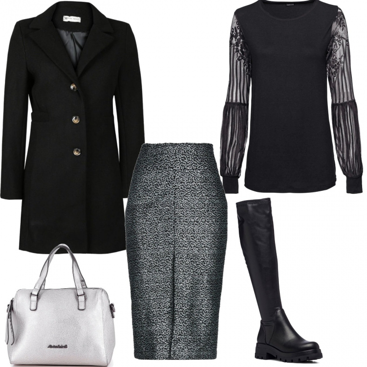 Outfit donna - La gonna a sigaretta. Stile Chic per Ufficio. Abbinamento con bluse, gonne longuette, cappotti, borse a mano, stivali.