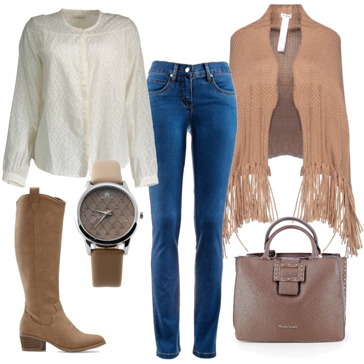 Outfit donna - Vado a vedere i cavalli. Stile Casual chic per Tutti i giorni. Abbinamento con jeans dritti, stivaletti texani, cappe, orologi, borse a mano, camicie.