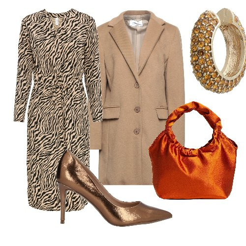 Outfit donna - Cerimonia a novembre. Stile Chic per Cerimonia. Abbinamento con décolleté, cappotti, borse a mano, orecchini, vestiti midi/longuette.