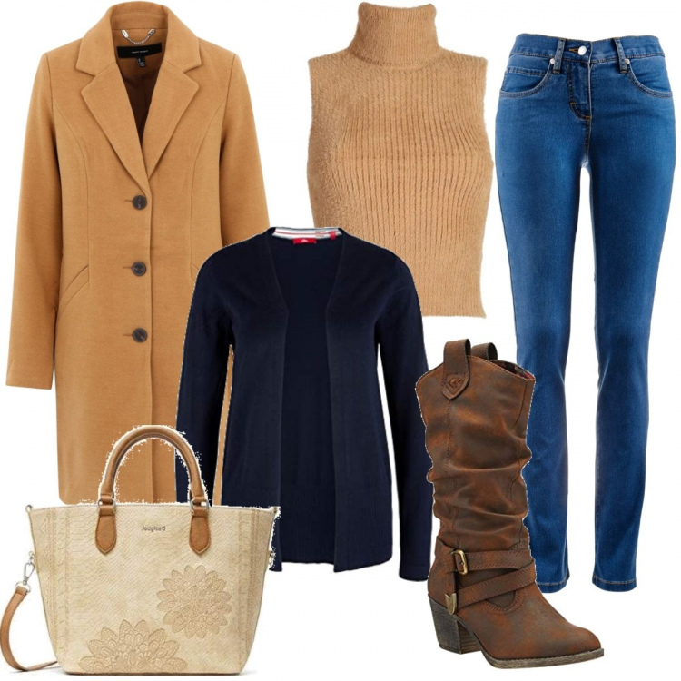 Outfit donna - Mi sento libera. Stile Casual per Tutti i giorni. Abbinamento con jeans dritti, cappotti, top, stivaletti texani, cardigans, borse a mano.
