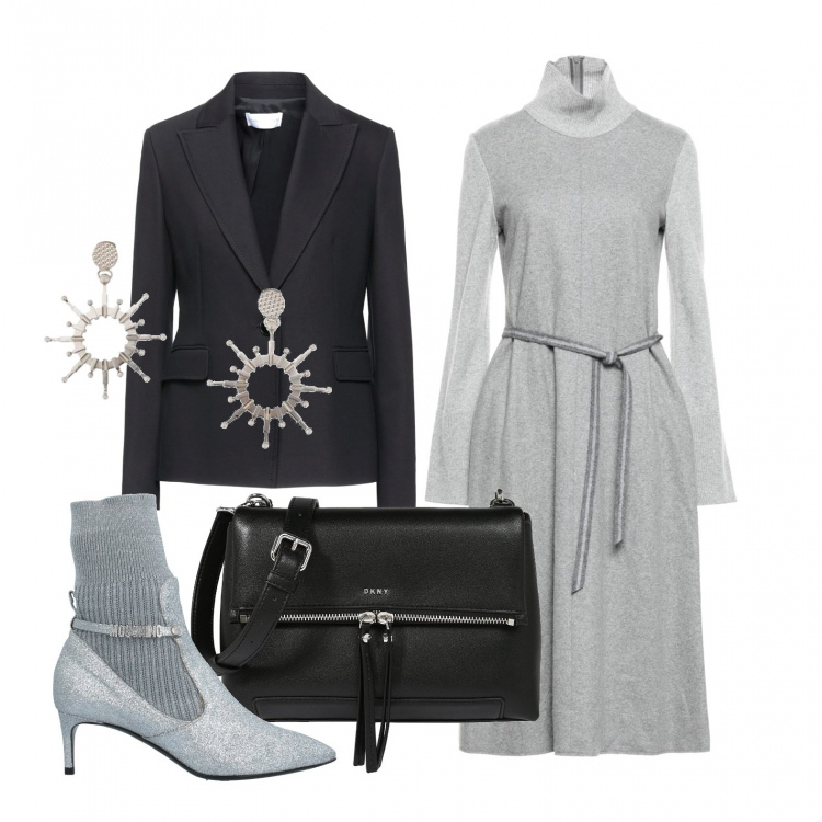 Outfit donna - Il sole dentro. Stile Glamour per Tutti i giorni. Abbinamento con stivaletti, vestiti midi/longuette, blazer, orecchini, borse a tracolla.