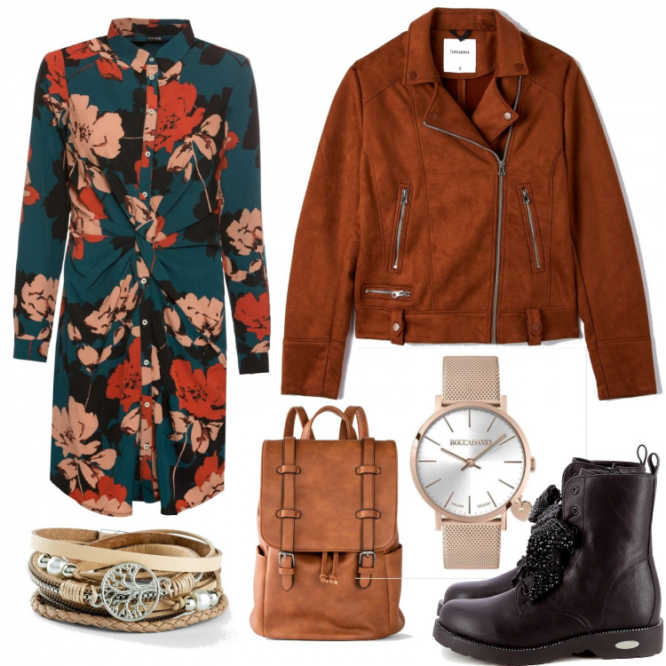 Outfit donna - Casual #8033. Stile Casual per Tutti i giorni. look ideale per Tall. Abbinamento con vestiti, braccialetti, zaini, cappotti, anfibi, orologi.