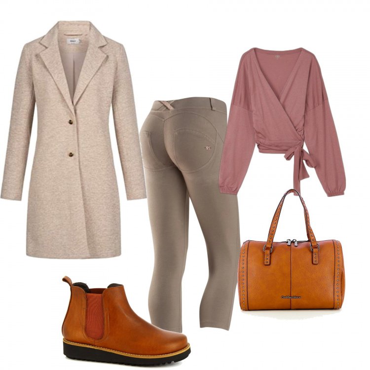 Outfit donna - Wrup me. Stile Casual chic per Serata fuori. Abbinamento con stivaletti, pantaloni, borse a mano, t-shirt, cappotti.