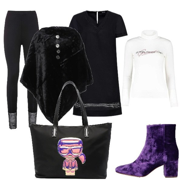 Outfit donna - Total look #1169676. Stile Trendy per Ufficio. Abbinamento con vestiti, leggings, cappe, stivaletti, borse tote, maglieria.