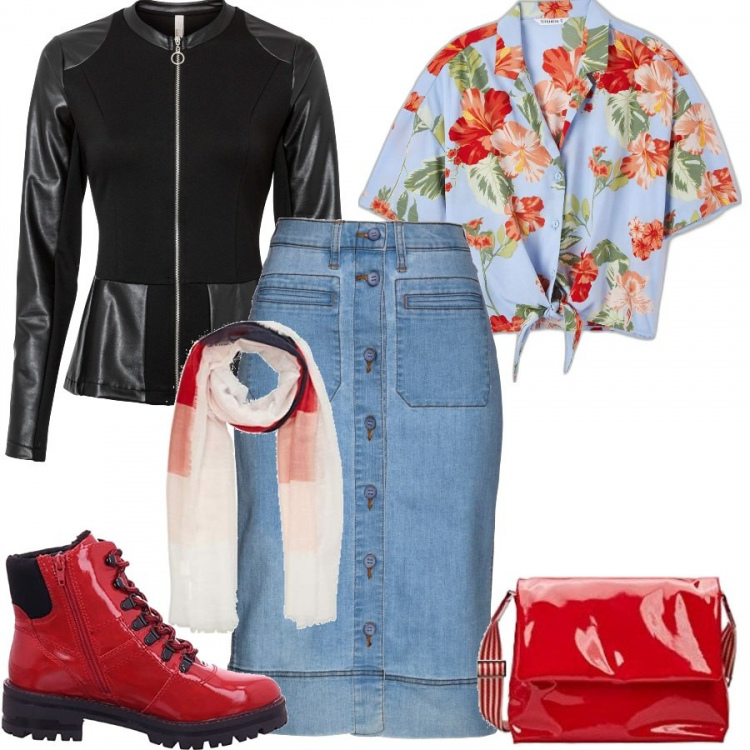Outfit donna - Cambiare l\'animo con i colori. Stile Casual per Tutti i giorni. Abbinamento con gonne, gonne, camicie a manica corta, stivaletti, borse a tracolla, sciarpe.