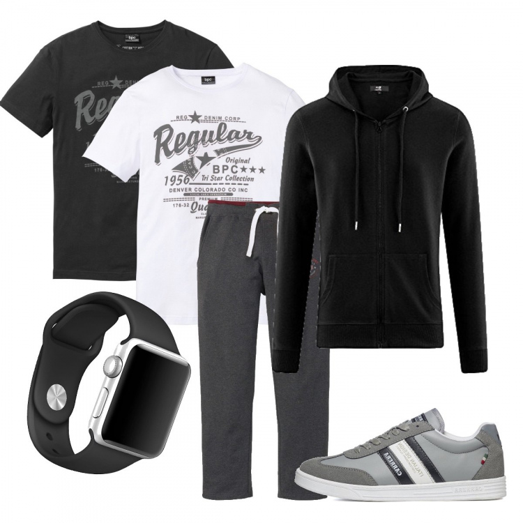 Outfit uomo - Total look #1170364. Stile Urban per Sport. Abbinamento con pantaloni, t-shirt, sneakers, felpe con cappuccio, orologi.