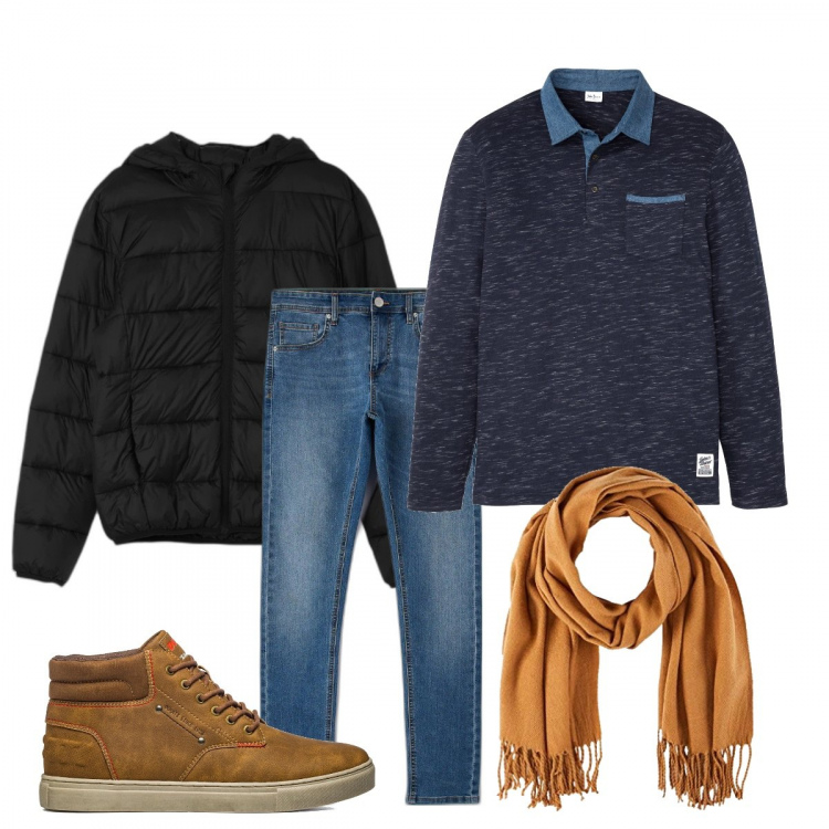 Outfit uomo - Total look #1170375. Stile Casual per Tutti i giorni. Abbinamento con polo, jeans skinny, giacche, stivali e stivaletti, sciarpe.