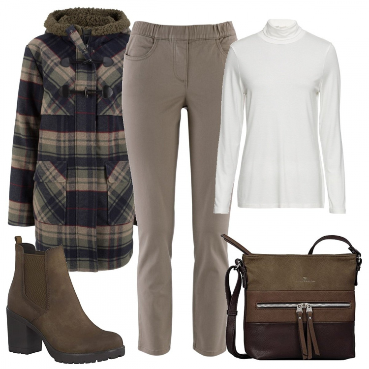 Outfit donna - Il montgomery sempre di moda. Stile Basic per Tutti i giorni. Abbinamento con pantaloni, montgomery, maglieria, stivaletti, borse a tracolla.