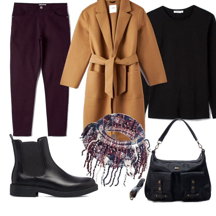Outfit donna - Curvy style. Stile Minimal per Serata fuori. Abbinamento con borse a spalla, stivaletti, pantaloni, cappotti, t-shirt, scialli.