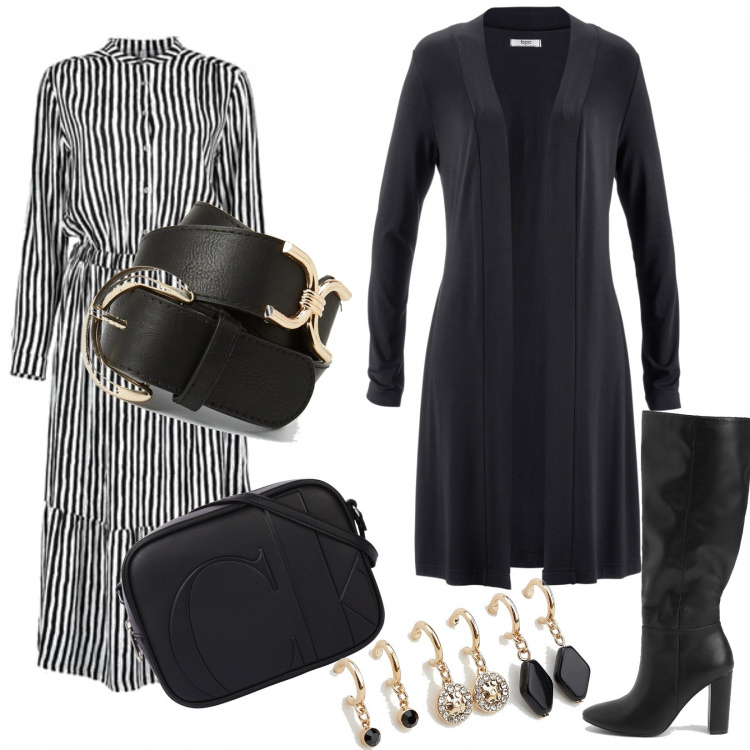 Outfit donna - Low cost but classy. Stile Chic per Tutti i giorni. Abbinamento con cardigans, borse a tracolla, stivali, cinture, orecchini, vestiti lunghi.