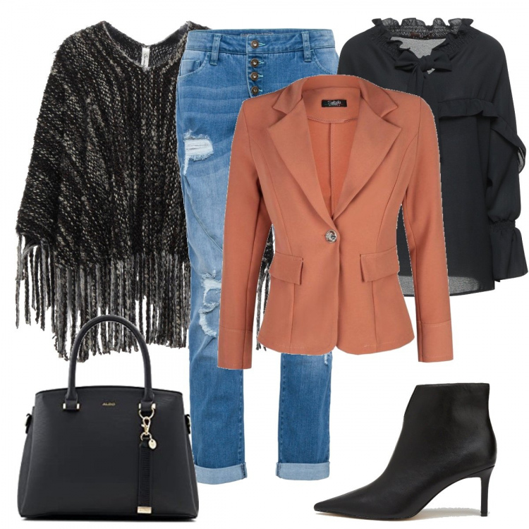Outfit donna - Alla moda anche in ufficio. Stile Casual chic per Tutti i giorni. Abbinamento con jeans boyfriend, bluse, cappe, blazer, stivaletti, borse a mano.