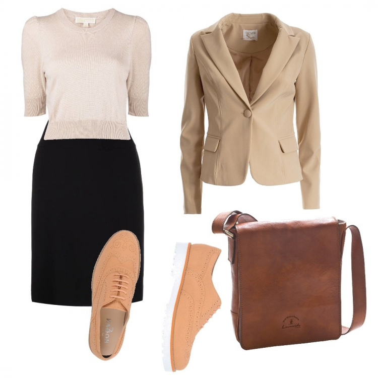 Outfit donna - Professoressa Universitaria. Stile Urban per Scuola/Università. Abbinamento con scarpe stringate, giacche, borse a tracolla, maglieria, gonne longuette.