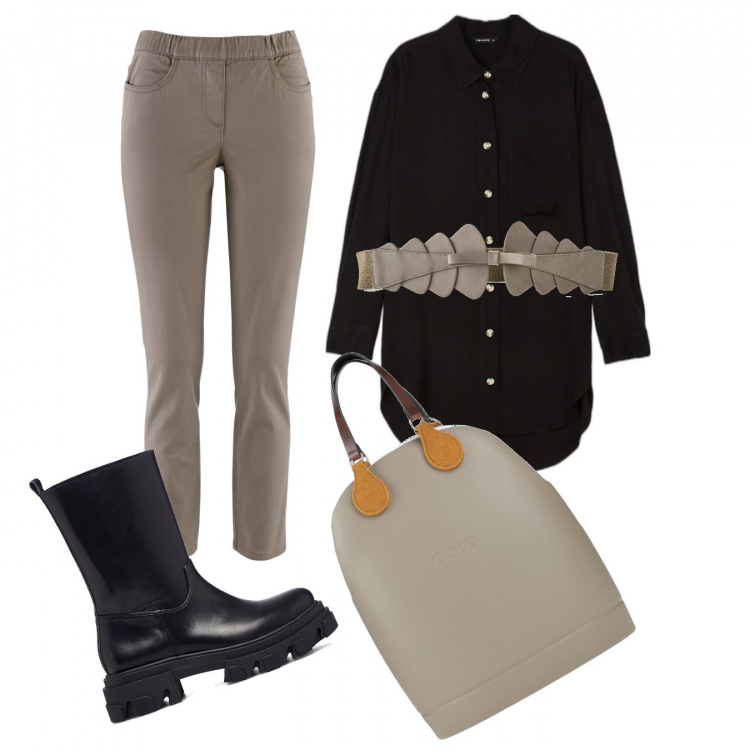 Outfit donna - La cintura sul camicione. Stile Basic per Tutti i giorni. Abbinamento con pantaloni, cinture, borse a mano, camicie, anfibi.