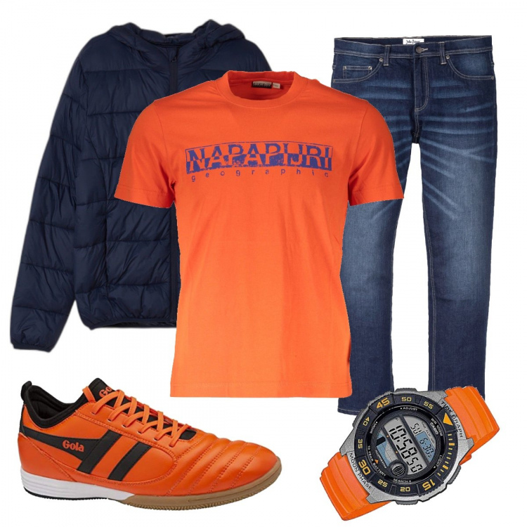 Outfit uomo - Casual #25271. Stile Casual per Tutti i giorni. Abbinamento con jeans dritti, giacche, orologi digitali, t-shirt, sneakers.