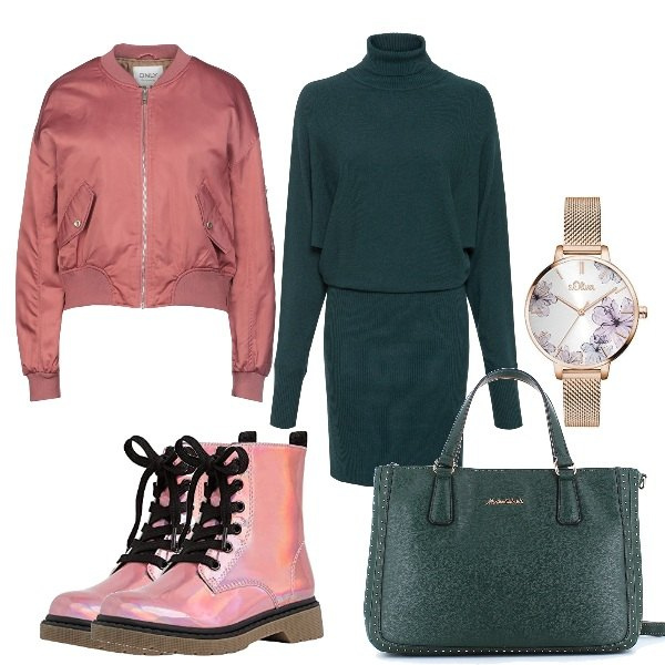 Outfit donna - Gli stivaletti glamour. Stile Glamour per Tutti i giorni. Abbinamento con vestiti, giacche, borse a mano, stivaletti, orologi analogici.