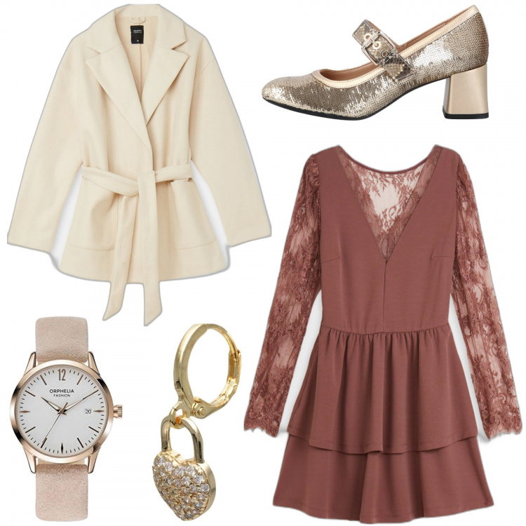 Outfit donna - Il nostro primo appuntamento. Stile Romantica per Serata fuori. Abbinamento con décolleté, orecchini, vestiti corti, cappotti, orologi.