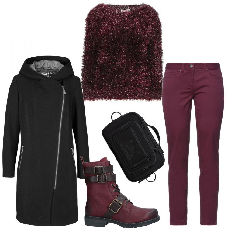 Outfit donna - Tante fibbie sullo stivale. Stile Trendy per Serata fuori. Abbinamento con blazer, pullovers, pantaloni, stivaletti, marsupi.
