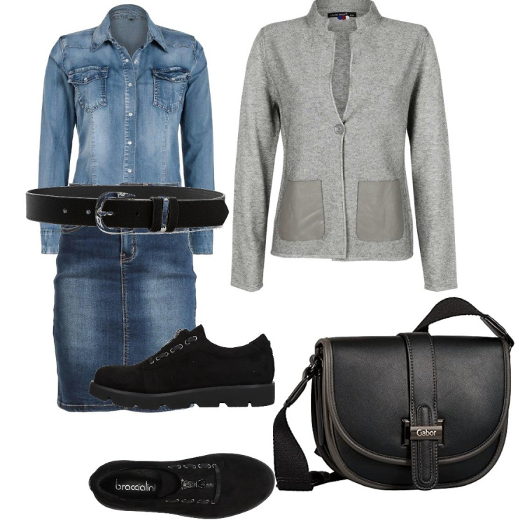 Outfit donna - Viva il Denim. Stile Urban per Tutti i giorni. Abbinamento con cinture, sneakers, cardigans, camicie, minigonne, borse a spalla.