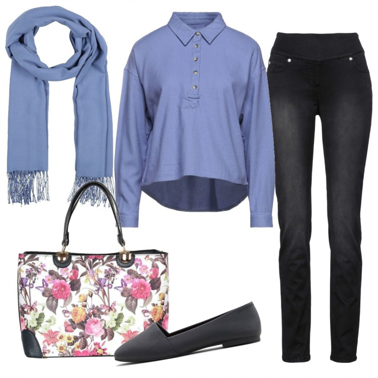 Outfit donna - Pervinca. Stile Casual per Tutti i giorni. Abbinamento con jeans, bluse, sciarpe, borse a mano, ballerine.