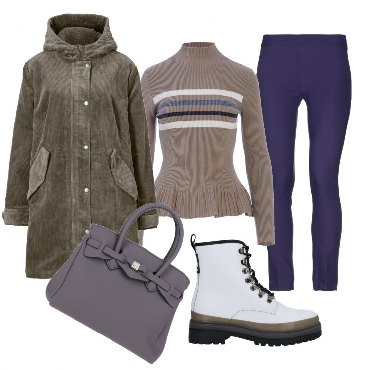 Outfit donna - Total look #1178535. Stile Basic per Tutti i giorni. Abbinamento con parka, stivaletti, pantaloni, borse a mano, maglieria.